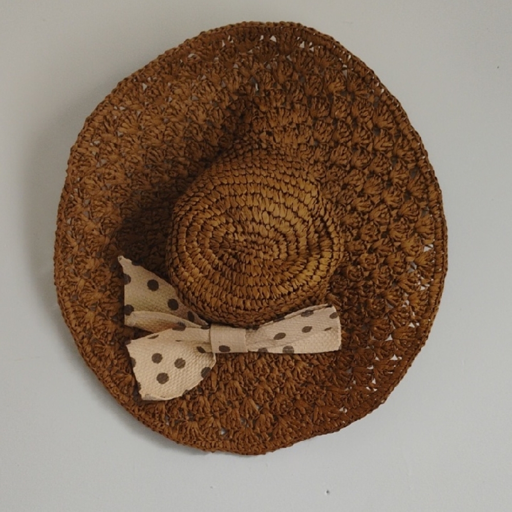 Jessica Simpson | Brown and Cream Polka Dot Summer Hat With Bow